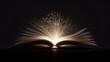 © Yijia - Glowing open book with radiant light beams bursting from its pages against a dark background