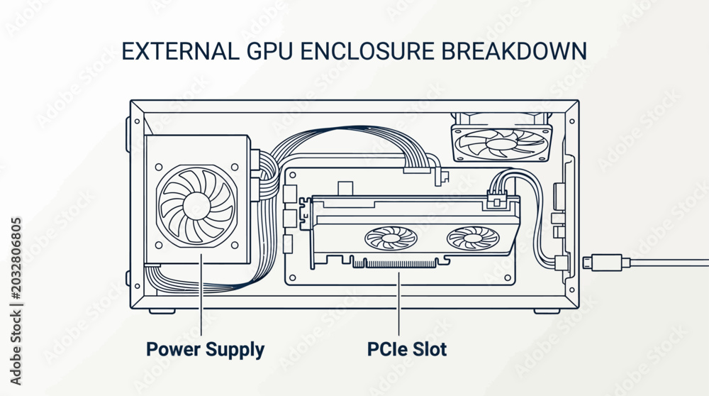 Technical diagram showing the internal components of an external GPU ...