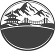 © Himal - Nepal Mountain Badge Vector with Temple and Suspension Bridge