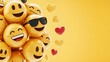 © mustapha - World emoji day 3d banner background. Emoji Celebration 3D Banner Background. World emoji day with a funny emojis. World smile day emojis. Mental health assessment, world mental health day concept.