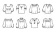 © Akash - Collection of eight stylish blouse fashion design sketches with puff sleeves and varied necklines on white background