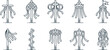 © TosherAsh - Set of maypole line icons with various festive decorations and ribbons.