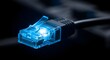 © Artfinity - Close up of glowing blue ethernet cable. High speed internet connection and data transfer. Network connector transmitting digital information.