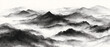 © 琛明 周 - Misty Mountains Landscape: A serene ink wash painting depicting a majestic mountain range shrouded in ethereal mist, evoking a sense of profound peace and timeless beauty.