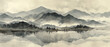 © 琛明 周 - Misty Mountain Serenity: A breathtaking panoramic view of layered mountains veiled in mist, with a serene lake reflecting their majestic forms, evoking a sense of profound peace and ancient beauty.