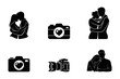 © Elite Graphics Takal - Romantic couple silhouettes and camera with heart symbols for wedding branding and valentine day themes on a clean white background