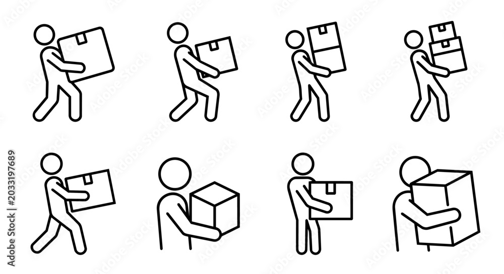 Hand Handling Figure Manual handling lifting boxes stick figure icons set warehouse safety ...