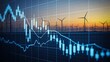 © Soyaeb - Digital financial charts illustrate renewable energy market trends and investment growth. Data overlays a wind farm, symbolizing a sustainable economic future
