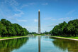 © VisualCoordinates - Front view of the Washington Monument reflected in the Reflecting Pool on a clear summer day in Washington DC.