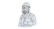 © sholawat - Worker in gas mask and hard hat, safety equipment, industrial protection, illustration