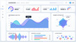 © Антон Сальников - Modern analytics dashboard interface with white panels, line charts, radar graph, traffic waveform, resource bars and colorful metric widgets.