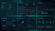 © Антон Сальников - Dark futuristic telemetry interface with radar, data stream charts, system gauges, schematic modules, and spectral analysis panels on a grid
