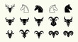 © Laila - Set of Animal Head Icons: Deer, Horse, Bull, Ram, Antelope Silhouettes