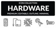 © IconArt - outline hardware icons set - keypad phone, external hard drive, mouse pointer, recharge. editable vector for web and mobile ui