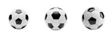 Set and collection of black and white classic football soccer ball isolated on white transparent png background