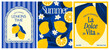 © 100% HAND-CRAFTED - Lemons Poster in Mediterranean style. Stylized lemon market posters with flat graphic style on bright decorative backgrounds showing citrus motifs as concept of summer freshness. Vector illustration