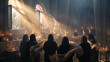 © EDK Studio - Holy Spirit Miracle Worship in Ancient Christian Hall with Heavenly Light and Draped Curtains