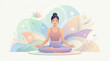 © Rehan - Woman in lotus pose meditating serenely in a calm environment with soft pastel colors and floral elements