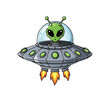 © Anasvectorpng - Green alien in a flying saucer spaceship, outer space, science fiction