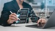 © Soyaeb - Professional efficiently managing digital documents and online forms with a stylus, showcasing modern technological solutions for business verification and task completion