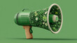 © Sana - Green marketing communication concept with megaphone and eco-friendly symbols on a vibrant green background