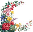 © stock Images - Watercolor floral wreath arrangement with vibrant roses and iris.