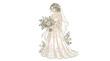 © Tika - Elegant Bride Holding Bouquet, Wedding Dress Illustration, Romantic Bridal Portrait