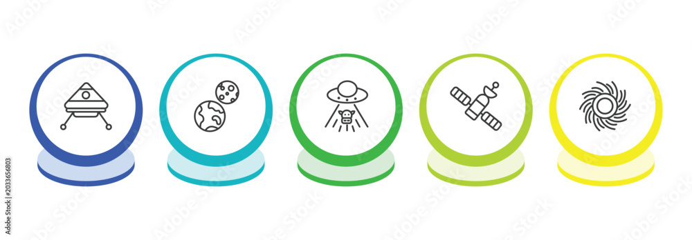 astronomy outline icon set. thin line space capsule, earth and moon ...