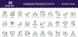 © SHORIFULDESIGNS - Human productivity business line art icons set, time management, goal setting, efficiency, focus, performance, task management, teamwork, motivation, work balance, Web icon, App icon, Outline icon