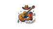 © Brodin - Acoustic Guitar Cowboy Hat and Boot with Musical Notes.