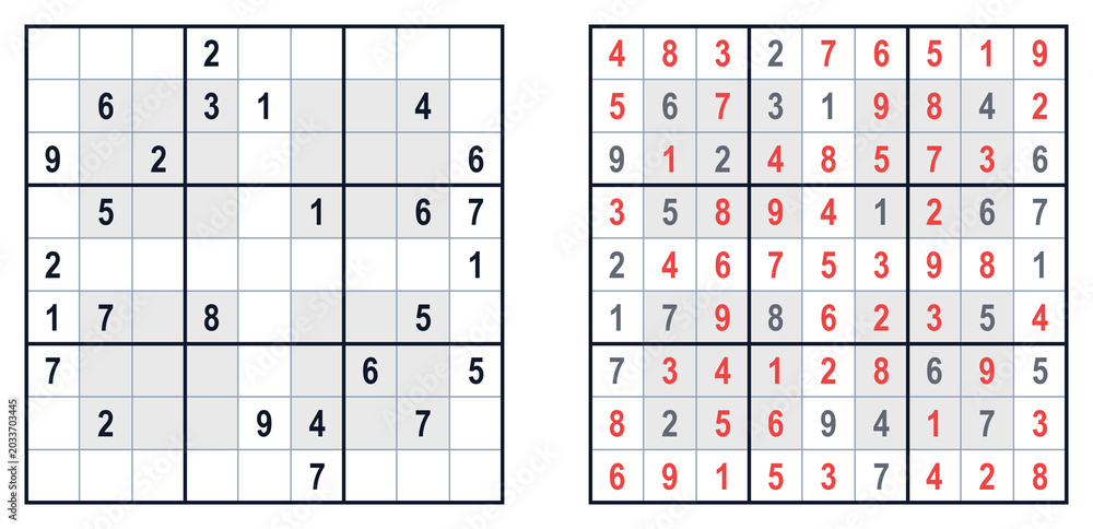 Sudoku hyper puzzle grid with empty spaces and filled numbers design の ...