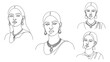 © Stock Image Paradise - Four 2D CAD Vector line drawings of Indian women's faces and upper bodies