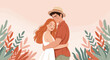 © Olivia - Loving couple embracing in warm floral background, romantic relationship concept