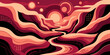 © Dhani - Vibrant abstract illustration depicts a stylized landscape with wavy lines and sunset colors.