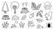 © Design Point - Woodland forest elements collection: trees stumps squirrel mushrooms acorns and more with hand drawn, woodland