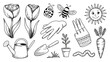 © Design Point - Hand-drawn illustration of gardening elements and spring symbols with gardening watering illustration