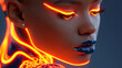 © ArtShop - Young black woman with neon lights on face in futuristic style