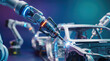 © remake - Robotic arm welding car body on automated assembly line in modern automotive factory. Industrial manufacturing process with sparks, precision robotics and smart technology in vehicle production plant.