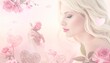 © Mio - Dreamy Blonde Woman Surrounded by Pink Roses and Hearts.