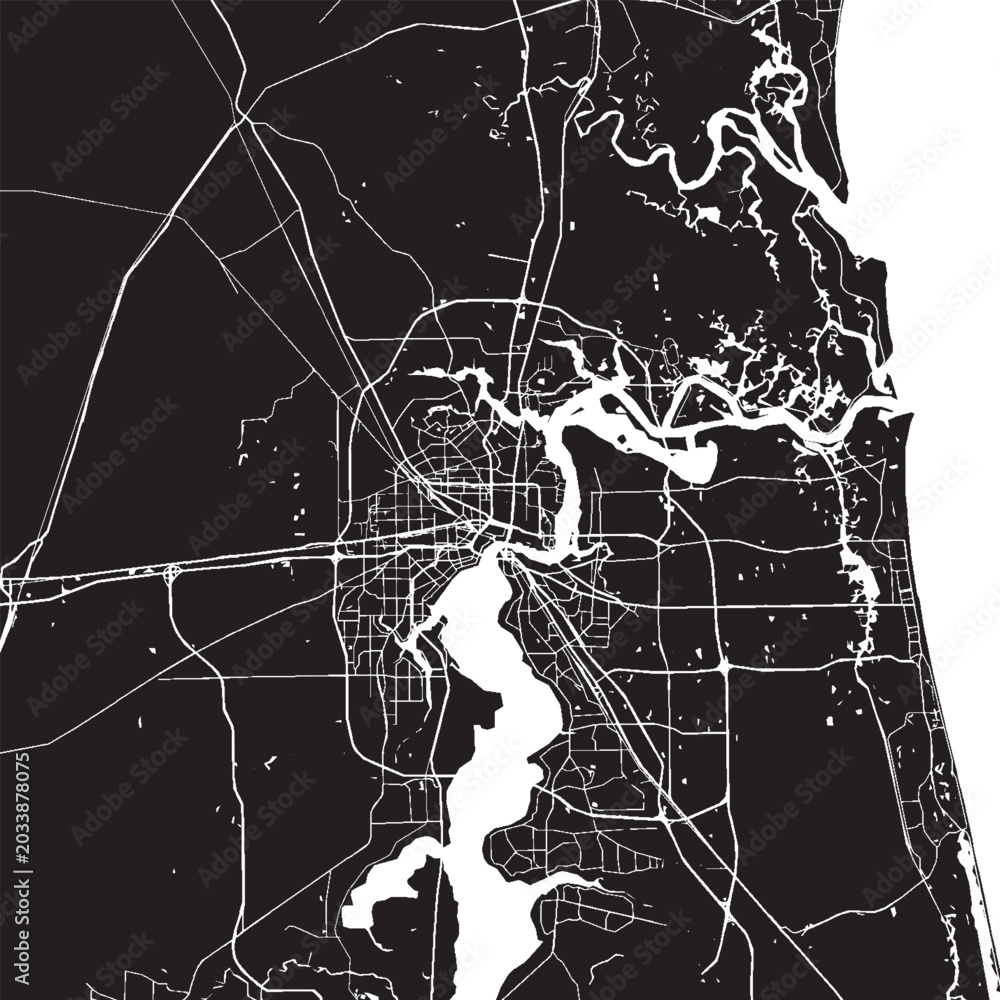Jacksonville Florida Vector Map, Detailed City Street Map Black and ...