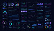 © 24 std - UI Graphics Set with Charts, Diagrams and Infographic Widgets. Dark vector set of dashboard charts, diagrams, infographic widgets, pie charts, gauges, line graphs. Vector business graphics with UI, UX