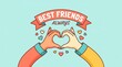 © Pixai - Vector hands making heart sign, text “Best Friends Always”