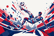 © Aquir - United States soccer player performing an aerial bicycle kick in a dynamic geometric poster design. United States national football team wallpaper, banner, background.