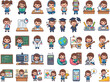 © JimTheJellyfish - 40 Flat Cartoon Education Icons, School and Learning Vector Graphics, Teacher and Student Illustrations, Classroom Activities