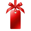 © SAYEDA - Red gift tag with satin ribbon bow isolated on a transparent background