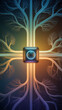© MIS - Glowing blue device with tree roots and branches in the background