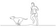 © MD - Running man with dog continuous line drawing vector for active fitness design. Minimalist continuous line art of a man jogging with his pet dog vector illustration.
