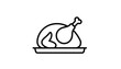 © fariya - Chicken Bone Drumstick Icon on Plate with Outline Style for Food Label and Menu Graphics Featuring Meat, Poultry, Cooking Ingredient with Serving
