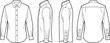 © Md Atiar Rahman - Men formal long sleeve dress shirt front back and side views vector line art illustration fashion blueprint templates