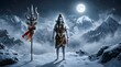 © febdwithart - Hindu Deity Shiva Standing in Snowy Mountain Landscape at Night